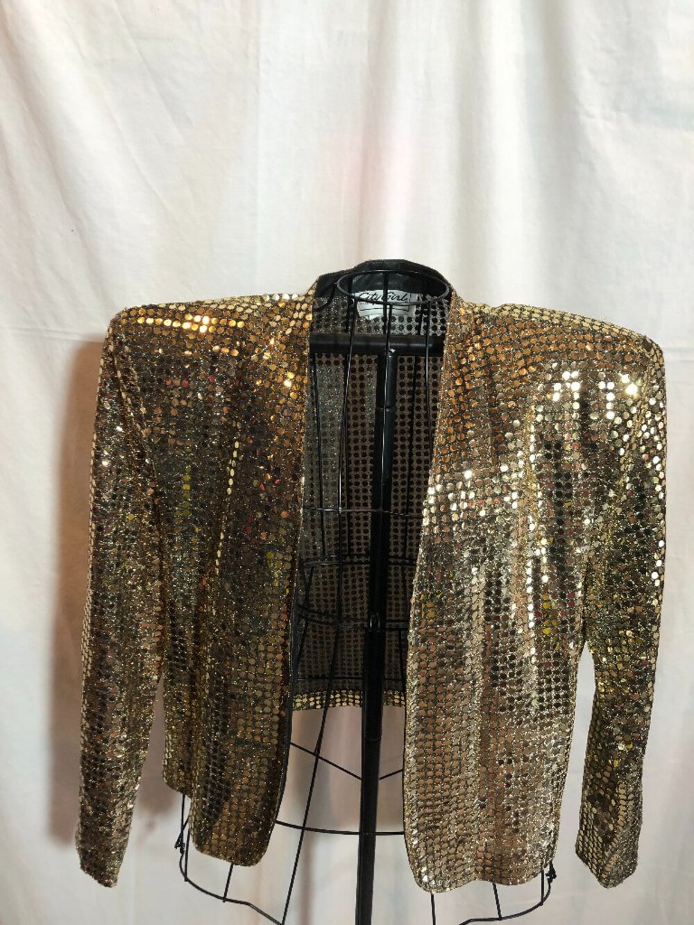 City Girl 14 Gold Sequin Womens Open Front Long Sleeve Top 22" Pit to Pit